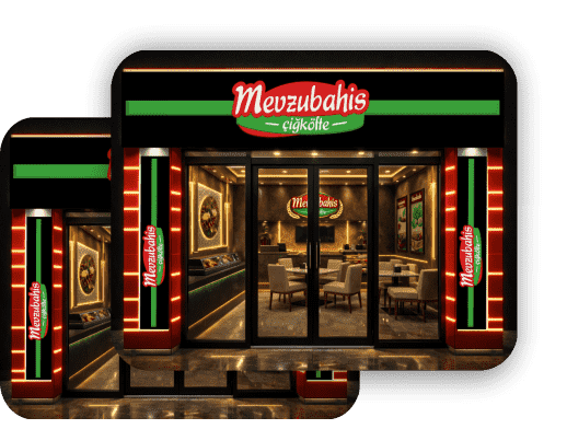 Mevzubahis çiğköfte ilk şube dış cephe modern mağaza görünümü