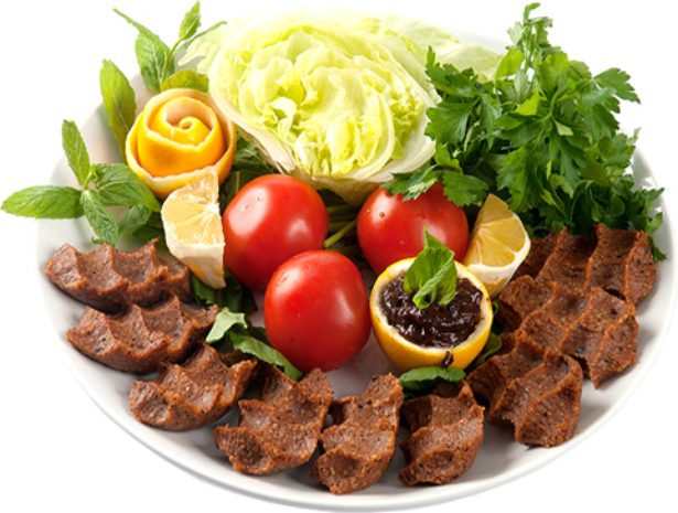 Mevzubahis Çiğköfte ürün sunumu servis tabağı görseli